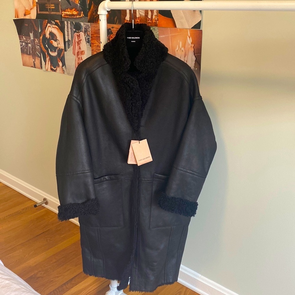 Yves Salomon reversible lamb leather shearling fur coat